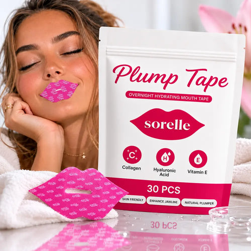 Sorelle Plump Tape lip-shaped overnight mask on model